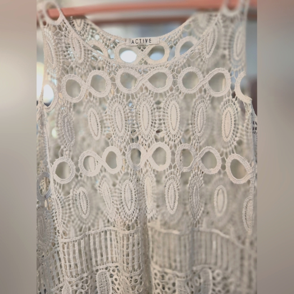 Cream Crochet Fringe Tank Top - Picture 2 of 7